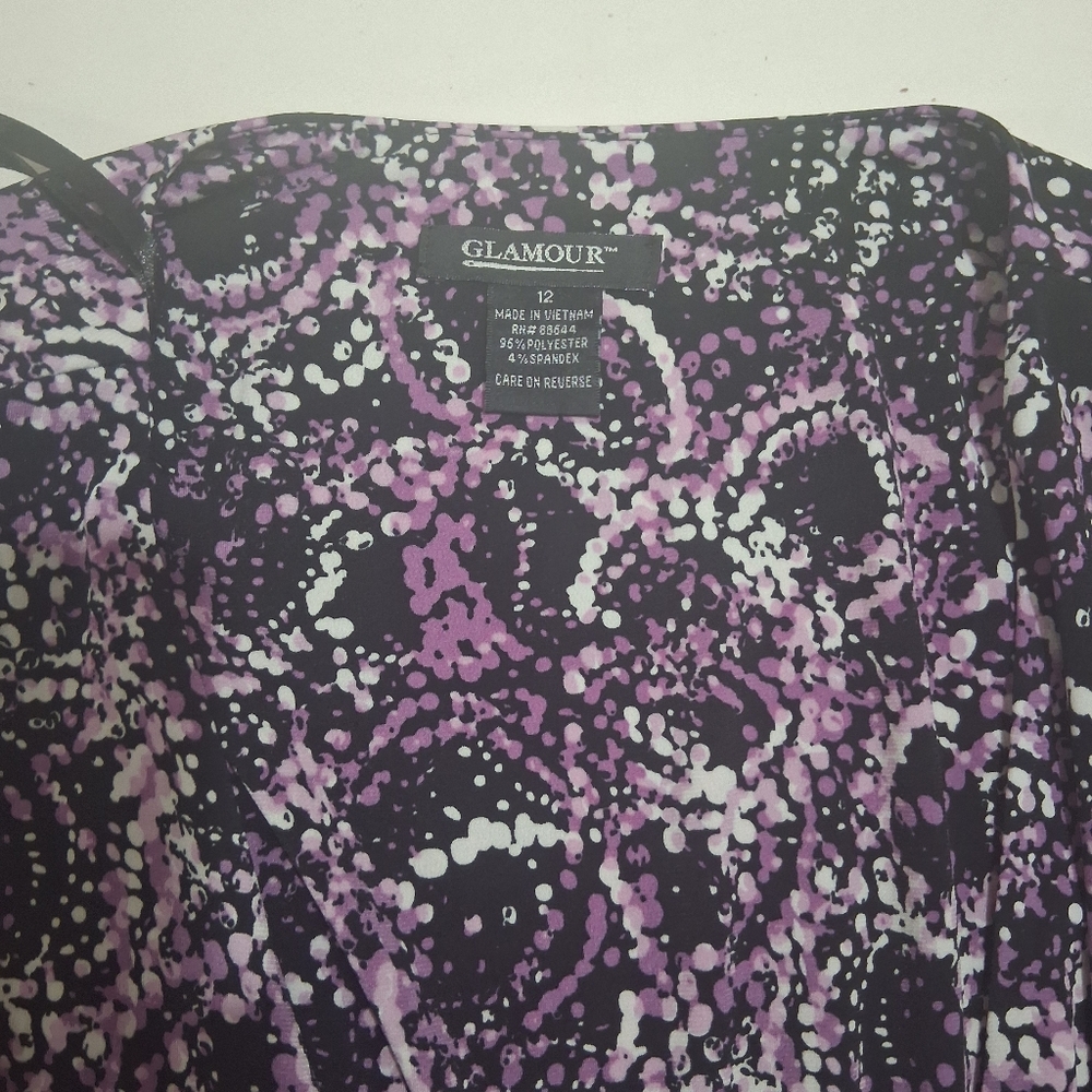 EUC GLAMOUR Sz.12 Purple/White Midi Length Abstract Circles Print Dress - Picture 6 of 8